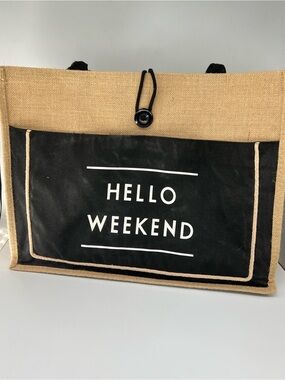 Hello Weekend Tote Bag - Black & Natural